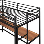 Letto a soppalco in metallo matrimoniale/una piazza e mezzo con scrivania e mensole - ModernLuxe