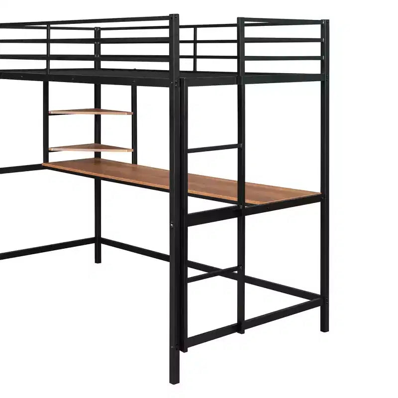 Letto a soppalco in metallo matrimoniale/una piazza e mezzo con scrivania e mensole - ModernLuxe