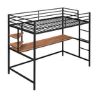 Letto a soppalco in metallo matrimoniale/una piazza e mezzo con scrivania e mensole - ModernLuxe