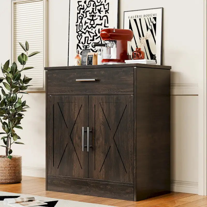 Madia credenza moderna con vani – Marrone scuro / Grigio / Bianco, singola