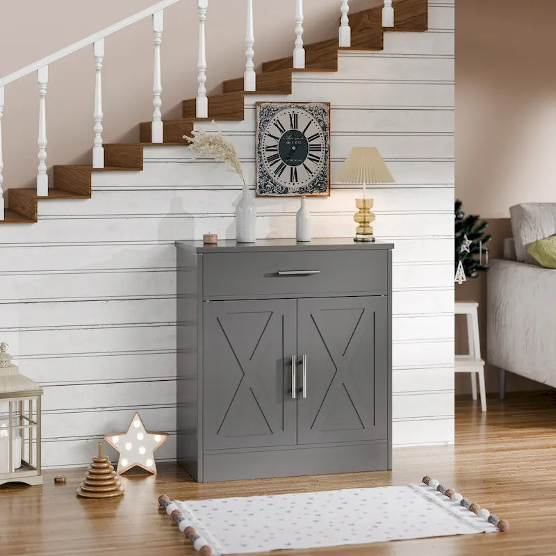 Madia credenza moderna con vani – Marrone scuro / Grigio / Bianco, singola