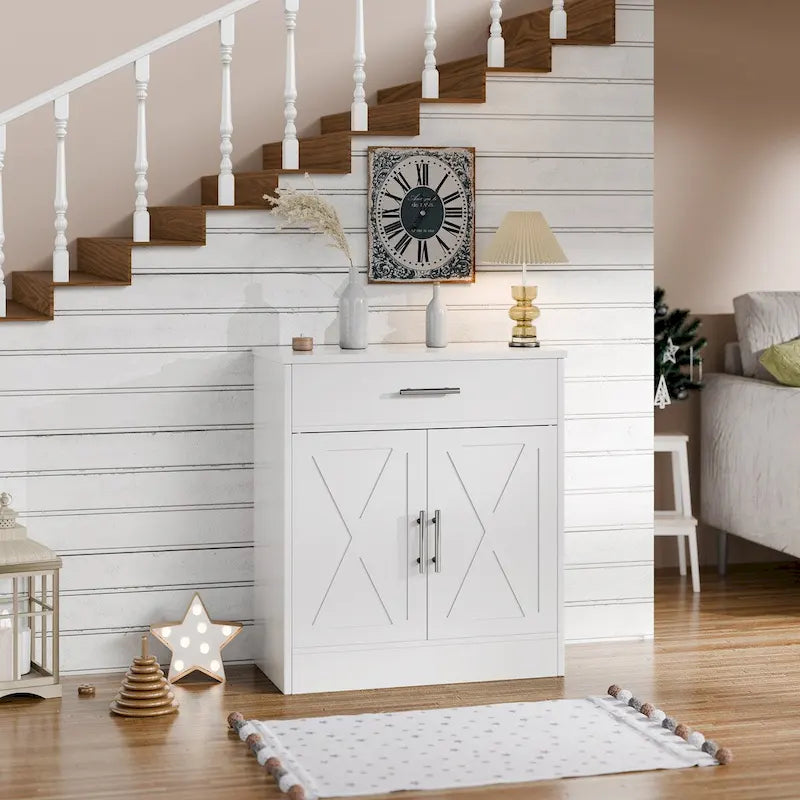 Madia credenza moderna con vani – Marrone scuro / Grigio / Bianco, singola