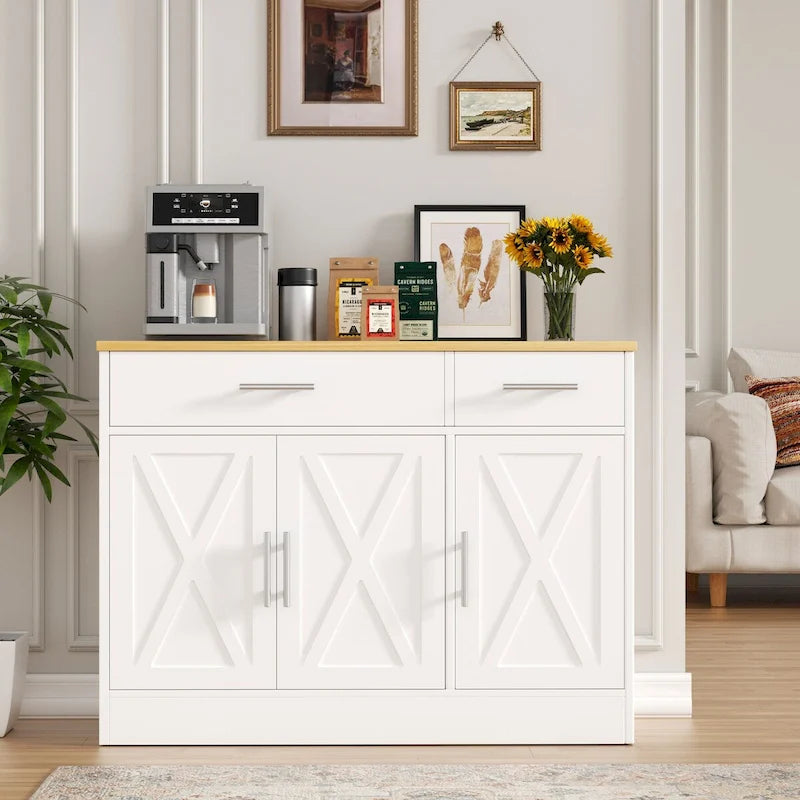 Madia credenza moderna con vani – Marrone scuro / Grigio / Bianco, singola
