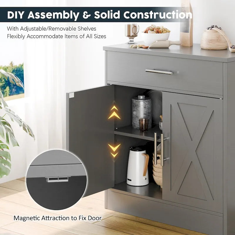 Madia credenza moderna con vani – Marrone scuro / Grigio / Bianco, singola