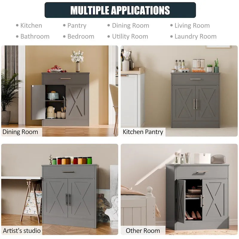 Madia credenza moderna con vani – Marrone scuro / Grigio / Bianco, singola