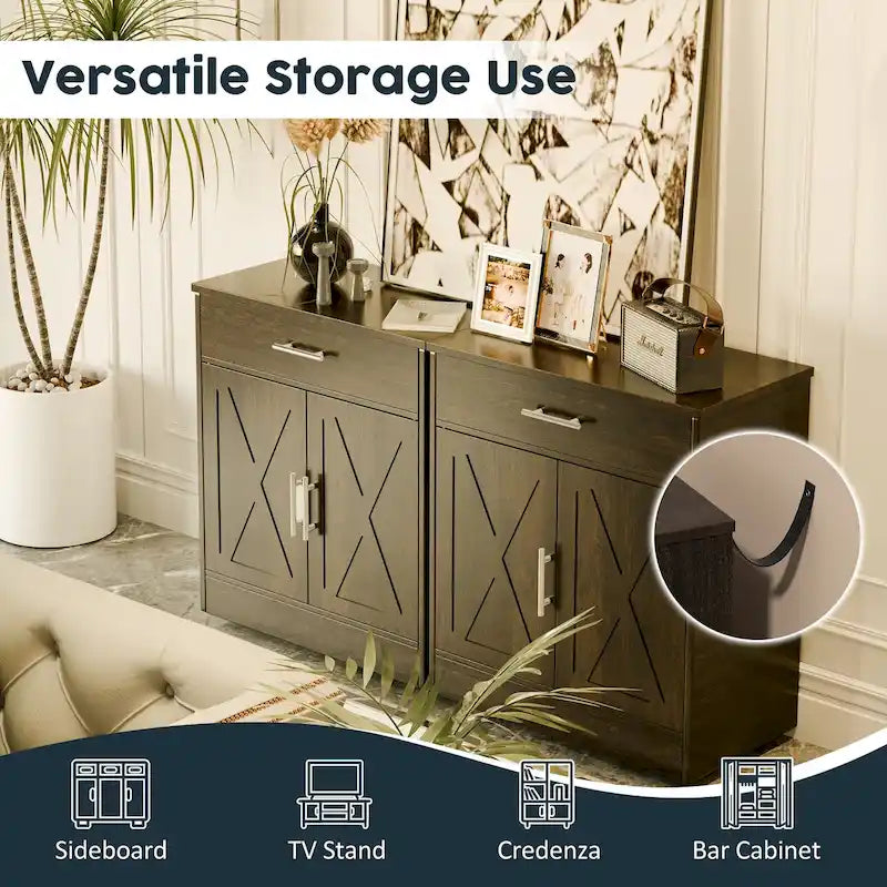 Madia credenza moderna con vani – Marrone scuro / Grigio / Bianco, singola