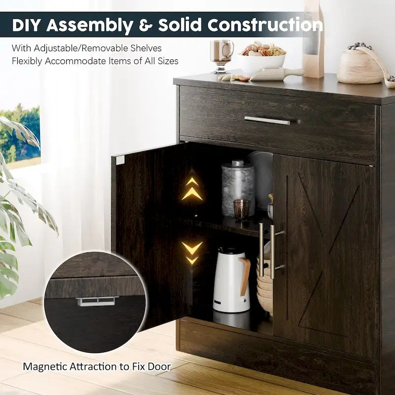 Madia credenza moderna con vani – Marrone scuro / Grigio / Bianco, singola