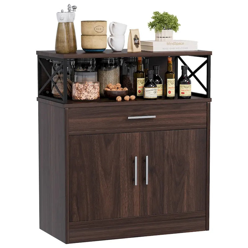 Madia credenza moderna con vani – Marrone scuro / Grigio / Bianco, singola