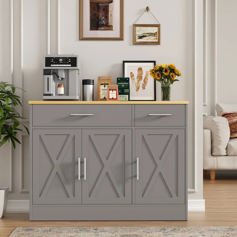Madia credenza moderna con vani – Marrone scuro / Grigio / Bianco, singola