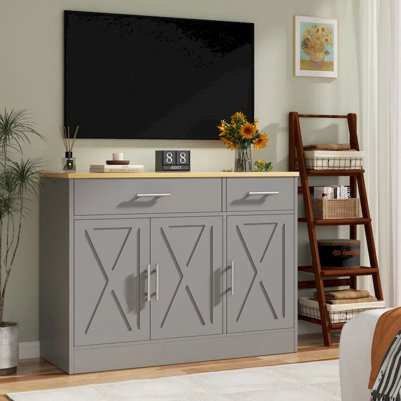 Madia credenza moderna con vani – Marrone scuro / Grigio / Bianco, singola