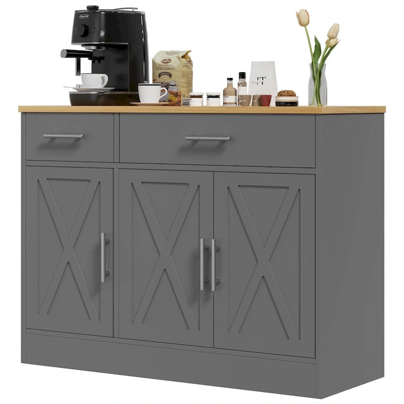 Madia credenza moderna con vani – Marrone scuro / Grigio / Bianco, singola