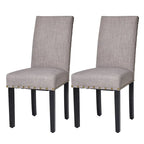 Sedie da pranzo con schienale alto in tessuto di lino e borchie decorative – Grigio / Bianco Crema / Marrone Chiaro