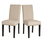 Sedie da pranzo con schienale alto in tessuto di lino e borchie decorative – Grigio / Bianco Crema / Marrone Chiaro