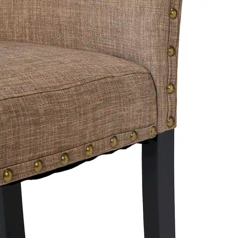Sedie da pranzo con schienale alto in tessuto di lino e borchie decorative – Grigio / Bianco Crema / Marrone Chiaro