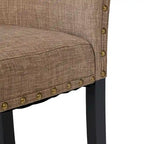 Sedie da pranzo con schienale alto in tessuto di lino e borchie decorative – Grigio / Bianco Crema / Marrone Chiaro