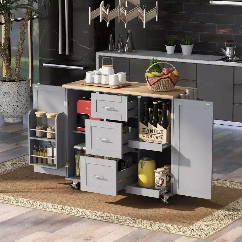 Whisen Isola Cucina Moderna su Ruote con Porta Spezie, Porta Utensili, Cassetti e Ripiano