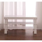 White Finish Solid Wood Shoe Bench with Shelf