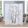 Roundhill Furniture Bamboo Print 4-Panel Framed Room Divider, White