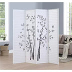 Roundhill Furniture Bamboo Print 4-Panel Framed Room Divider, White