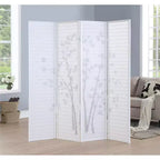 Divisorio a 4 pannelli con cornice e stampa bambù Roundhill Furniture, bianco