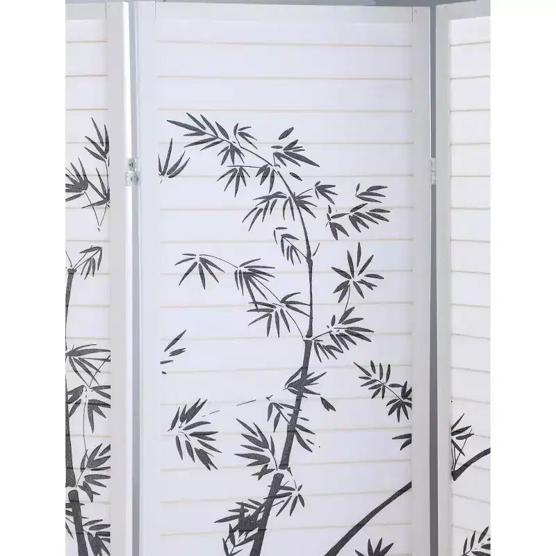 Divisorio a 4 pannelli con cornice e stampa bambù Roundhill Furniture, bianco