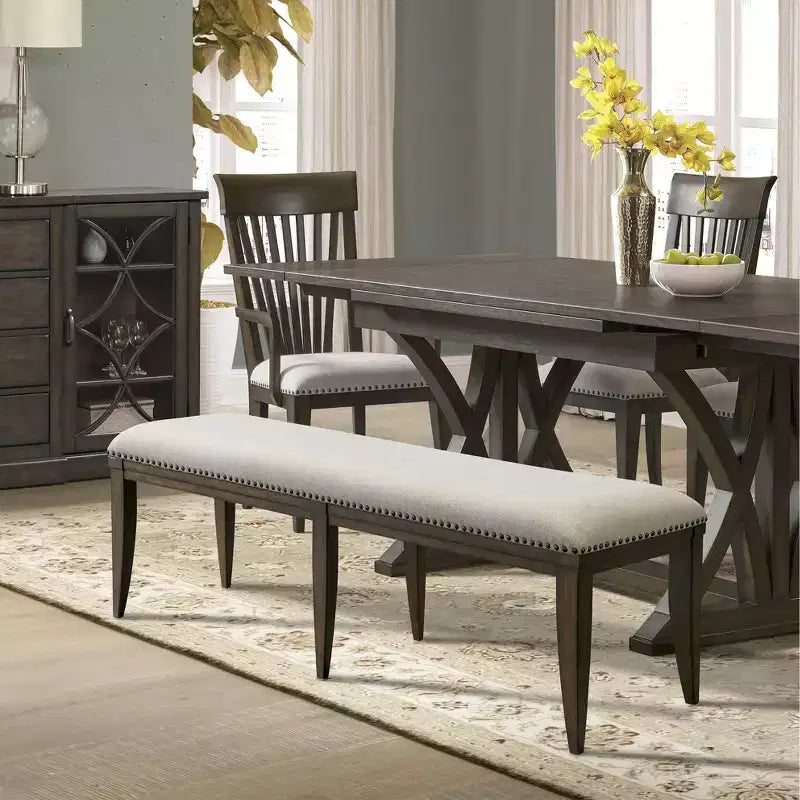 Panca da pranzo imbottita Roundhill Furniture Grant con borchie, grigia