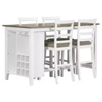 Set da pranzo Whisen a 5 pezzi multifunzione in legno di caucciù altezza bancone con 4 sedie imbottite