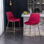 Sgabello da bancone moderno in velluto Roundhill Furniture Aufurr da 26,50 pollici, rosso, set da 2 pezzi