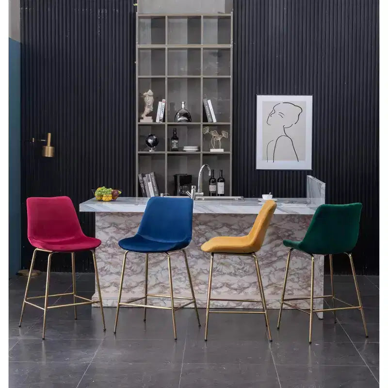 Sgabello da bancone moderno in velluto Roundhill Furniture Aufurr da 26,50 pollici, rosso, set da 2 pezzi