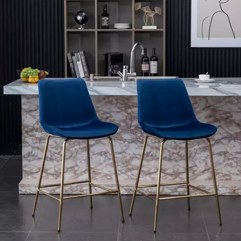 Sgabello da bancone moderno in velluto Roundhill Furniture Aufurr 26,50, blu, set da 2