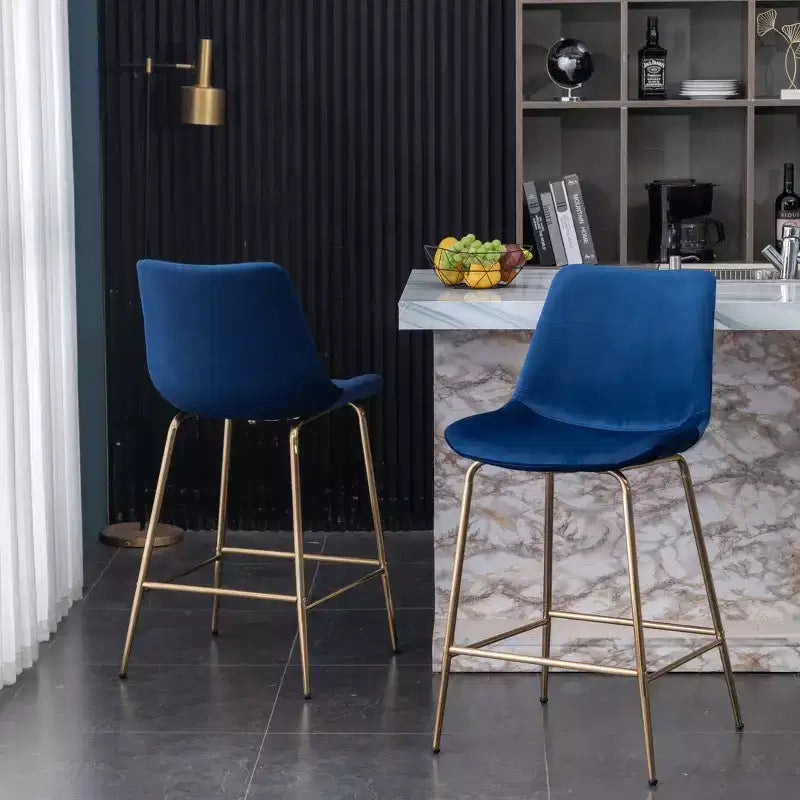 Sgabello da bancone moderno in velluto Roundhill Furniture Aufurr 26,50, blu, set da 2