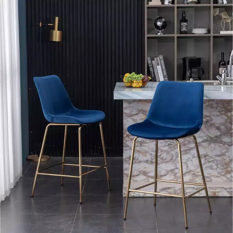Sgabello da bancone moderno in velluto Roundhill Furniture Aufurr 26,50, blu, set da 2