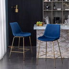 Sgabello da bancone moderno in velluto Roundhill Furniture Aufurr 26,50, blu, set da 2