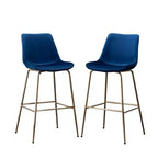 Sgabello da bancone moderno in velluto Roundhill Furniture Aufurr 26,50, blu, set da 2