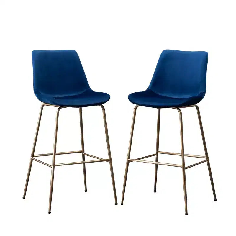 Sgabello da bancone moderno in velluto Roundhill Furniture Aufurr 26,50, blu, set da 2