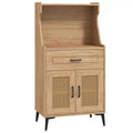 Costway 45.5 Kitchen Pantry Cabinet Rattan Buffet Sideboard with Hutch DIY Pegboard Adjustable Shelves Metal Legs