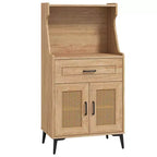 Costway 45.5 Kitchen Pantry Cabinet Rattan Buffet Sideboard with Hutch DIY Pegboard Adjustable Shelves Metal Legs