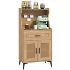 Costway Credenza con Ante Rattan Mobiletto Buffet con Vetrina Pensile e Gambe in Metallo Ripiani Regolabili Pannello Forato Fai da Te