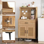 Costway Credenza con Ante Rattan Mobiletto Buffet con Vetrina Pensile e Gambe in Metallo Ripiani Regolabili Pannello Forato Fai da Te