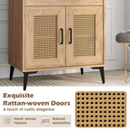 Costway Credenza con Ante Rattan Mobiletto Buffet con Vetrina Pensile e Gambe in Metallo Ripiani Regolabili Pannello Forato Fai da Te