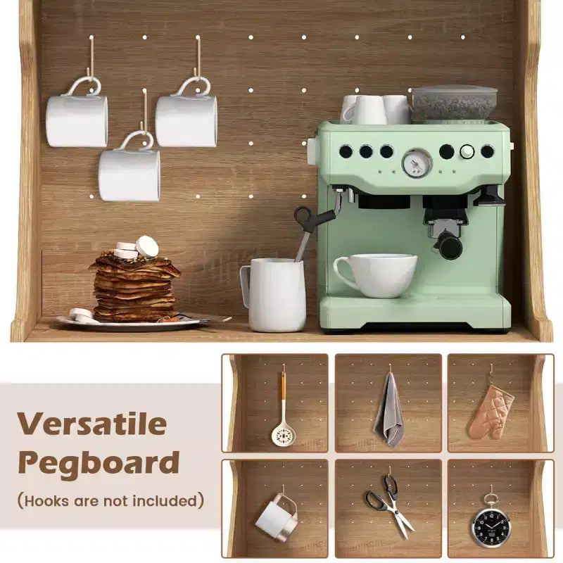Costway Credenza con Ante Rattan Mobiletto Buffet con Vetrina Pensile e Gambe in Metallo Ripiani Regolabili Pannello Forato Fai da Te