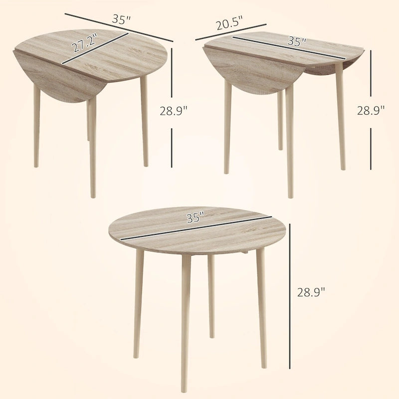 Tavolo da pranzo rotondo pieghevole con anta a ribalta da 89 cm e gambe in legno di pino – Nero/Beige, per 4 persone