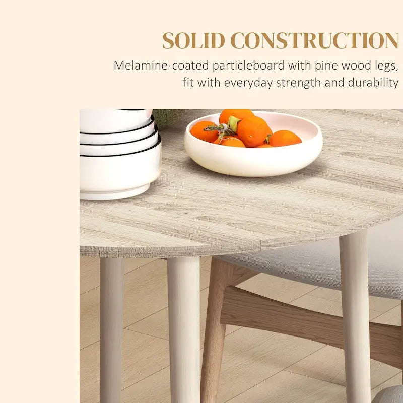 Tavolo da pranzo rotondo pieghevole con anta a ribalta da 89 cm e gambe in legno di pino – Nero/Beige, per 4 persone