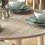 Tavolo da pranzo rotondo pieghevole con anta a ribalta da 89 cm e gambe in legno di pino – Nero/Beige, per 4 persone