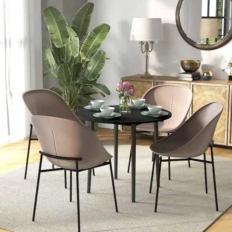 Tavolo da pranzo rotondo pieghevole con anta a ribalta da 89 cm e gambe in legno di pino – Nero/Beige, per 4 persone