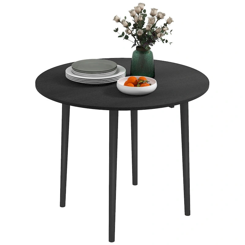Tavolo da pranzo rotondo pieghevole con anta a ribalta da 89 cm e gambe in legno di pino – Nero/Beige, per 4 persone