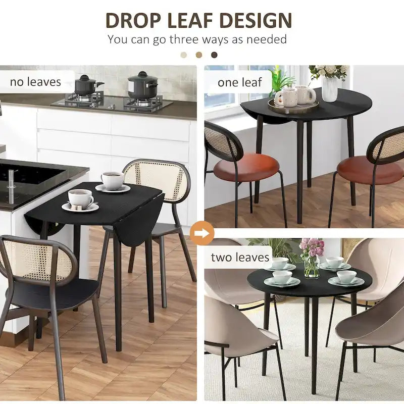 Tavolo da pranzo rotondo pieghevole con anta a ribalta da 89 cm e gambe in legno di pino – Nero/Beige, per 4 persone