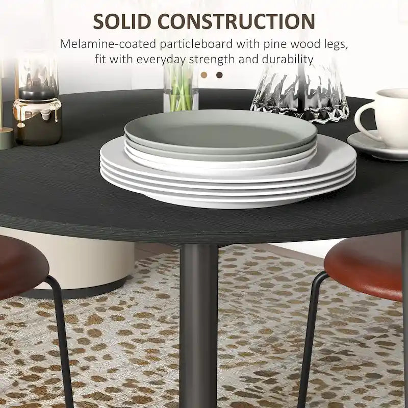 Tavolo da pranzo rotondo pieghevole con anta a ribalta da 89 cm e gambe in legno di pino – Nero/Beige, per 4 persone