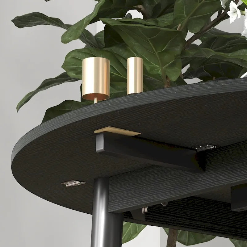 Tavolo da pranzo rotondo pieghevole con anta a ribalta da 89 cm e gambe in legno di pino – Nero/Beige, per 4 persone