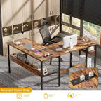 Scrivania angolare a L reversibile con ripiani e stazione di ricarica integrata – Rovere grigio / Nero / Marrone rustico / Bianco, Singola